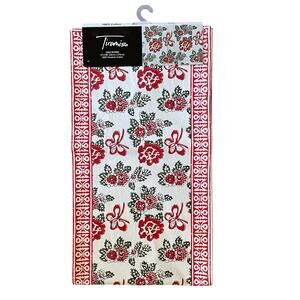 Tiramisu Block Print Cotton Table Runner 14x108 Pink & Red Floral Butterfly NEW